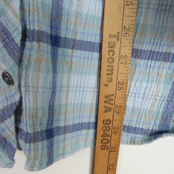 J Jill Shirt Womens SZ XL Long Sleeve Button Up Plaid V Neck Collarless Casual - Picture 8 of 11